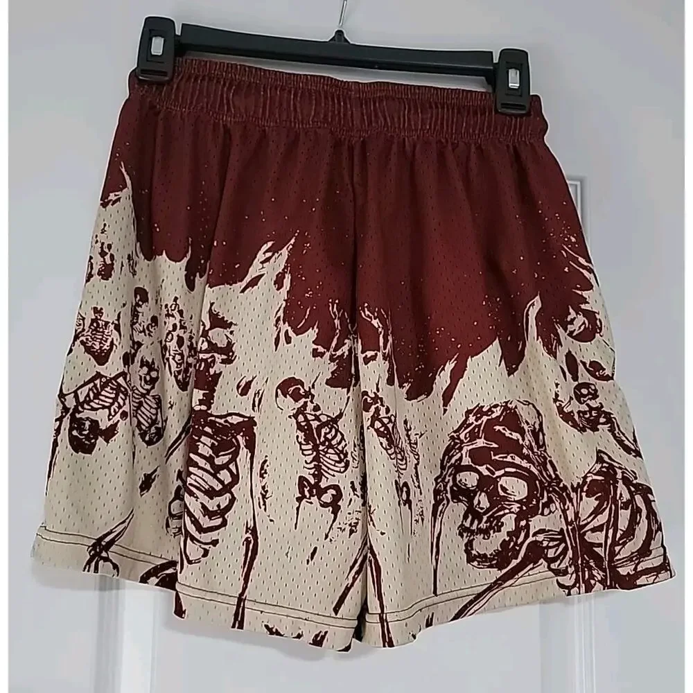 BYSTNDRS Mesh Shorts Burn In‎ Silence Burgundy/Beige Mens Medium Street Wear EUC